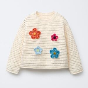Zara Floral Knit Sweater Size 2T Crochet